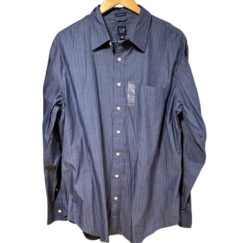 Gap Mens XL Classic Fit Blue Pinstripe Long Sleeve Cotton Button Down Shirt #740